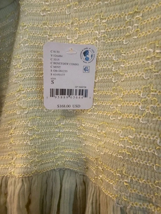 Free People Dahlia Mint Green Puff-Sleeve Smocked Midi Dress Size Small NWT - Picture 6 of 7